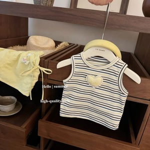 Vêtements d'été pour enfants filles, ensemble haut sans manches à rayures colorées et jupe à cordon de serrage, tenues décontractées pour enfants - Product Image 3