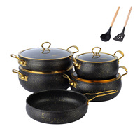 Ensemble de batterie de cuisine haut de gamme 11 pièces avec revêtement granit, comprenant une marmite à soupe 20-28CM, une casserole peu profonde 28CM, une poêle à frire 26CM, design raffiné, vente B2B