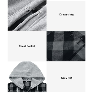 Men's Hooded <b>Flannel</b> Shirt <b>Jacket</b> Warm Lined Plaid Shacket for Fall Winter OEM ODM Factory Wholesale Supplier - Product Image 3