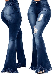 Jeans de Mezclilla Elásticos para Mujer, Cintura Alta, Transpirables, Rotos, Lavado Claro, Estilo Desgastado - Product Image 4
