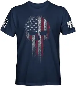 Wholesale price USA Men's Cotton T-Shirts Oversized Flag Black Skull Patriotic Men's Apparel T Shirts