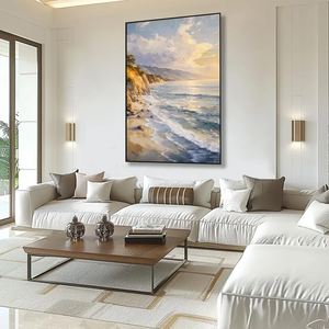 3D peint à la main bleu et or plage coucher de soleil mur Art toile peinture à l'huile pour la décoration intérieure paysage côtier pittoresque - Product Image 4