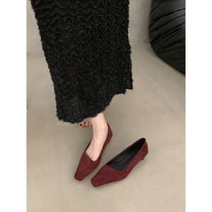 Women French Style Commuter Professional <strong>Red</strong> Mid Heel <strong>Shoes</strong> 2026 New Autumn <strong>Suede</strong> Square Toe Chunky Heel Low Heel Office Pumps - Product Image 3