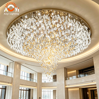 Grand lustre rond en cristal concassé, style moderne de luxe, en fer et cristal, pour hôtel, hall à haut plafond, club, atrium