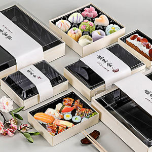 Boîte à lunch jetable en bois pour aliments légers, boîte à sashimi japonaise, boîte à <span class=keywords><strong>sushi</strong></span> à emporter, boîte à collation de luxe en bois massif japonais - Product Image 2