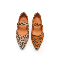 Ballerines tendance pour femmes, imprimé léopard, boucle, dessus en peau de mouton, semelle en caoutchouc antidérapante et légère