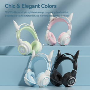 Soyto G35 ODM Auriculares para juegos para jugadores Cute Cow Ear RGB Auriculares con cable para niñas Niños Auriculares AudIfonos Fábrica al por mayor - Product Image 4