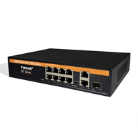 TINCAM OEM SKD Switch PoE Gigabit Inteligente de 8 Puertos, 2 Uplinks de 1000M, 1 SFP, 802.3 BT, Potencia de 200W, VLAN, Switch de Red para Cámaras IP CCTV