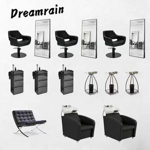 Luxury Black Leather Full Hair Salon Furniture Set Barber Cutting Chair Backwash Shampoo Chair LED <b>Mirror</b> Side Cabinet For Salon - Product Image 1