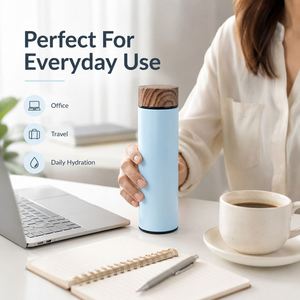 Custom Double Wall Vacuum Insulated Stainless Steel <b>Thermos</b> Water Bottle with Wood Grain Lid Promotional Corporate Gift Flask - Product Image 2