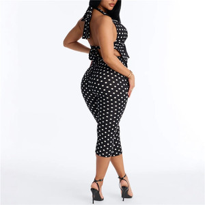 Set <span class=keywords><strong>Sexy</strong></span> alla Moda in Due Pezzi per <span class=keywords><strong>Donna</strong></span>, Top con Stampa a Pois e Colletto Halter Metallico, Pantaloni Aderenti, Completo da Strada per Ragazze Trendy - Product Image 4