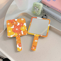 Miroir de maquillage portable compact de voyage à motif floral avec cadre en plastique, petit miroir de retouche de bureau