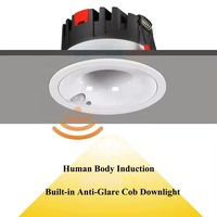 Lampu Downlight LED Sensor Permukaan Inframerah 12w Aluminium Cob Induksi Tubuh untuk Pusat Perbelanjaan Rumah