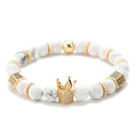 Bracelet à breloques en perles de pierre naturelle dorée et noire à la mode pour hommes femmes à la mode or couronne bracelet cadeaux bijoux accessoires