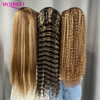 Cheveux brésiliens en gros # Perruques Lace Front HD 13x4 sans colle, couleur P4/27, en cheveux humains, ondulations profondes, pré-épilées, pour femmes