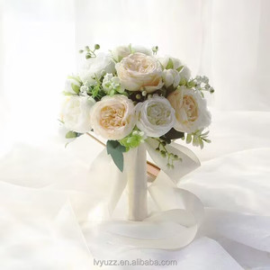 Flores Artificiales Hechas a Mano en Oferta, Estilo Vintage, Rosas de Seda Crema, Ramo de Flores para Novia, Decoración para la Escuela - Product Image 5