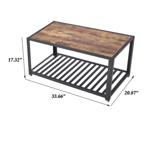 <span class=keywords><strong>Table</strong></span> basse rectangulaire industrielle avec étagère de rangement à lattes, plateau en bois rustique pour salon - Product Image 6