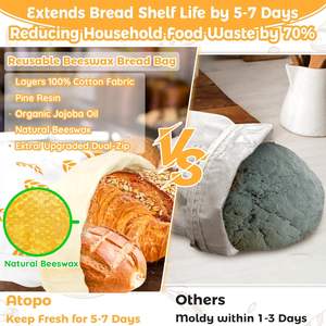 Wiederverwendbare Brotbeutel aus Bienenwachs, 2er-Pack Große Bio-Leinen-Brotbeutel, Gefriergeeignete Lebensmittelaufbewahrung aus Baumwolle für Sauerteig - Product Image 3