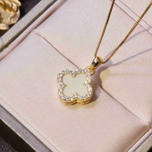 Tinh Tế Thời Trang Hai Mặt Bốn Lá Cỏ Ba Lá Quyến Rũ Mạ Vàng Sterling Bạc Vòng Cổ Lễ Hội Quà Tặng Cho Bạn Gái - Product Image 4