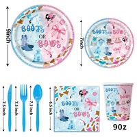 Articles de fête sur le thème de la révélation du sexe rose et bleu, assiettes en papier de 7/9 pouces, gobelets, serviettes, bannière pour la décoration de la fête de naissance