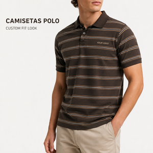 Camisetas Polo Personalizadas de Lujo para Hombre, Camisa Polo a Rayas para Golf, Marrón, Tejido Premium, Marca Privada, Fabricante Mayorista OEM ODM - Product Image 2
