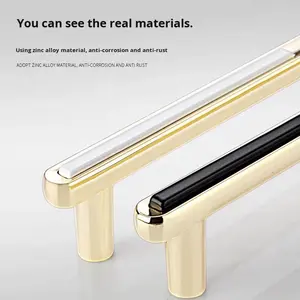 مقابض أبواب وخزائن وأدراج من سبائك الزنك الأبيض على الطراز الأوروبي، صغيرة وعصرية وبسيطة وفاخرة باللون الذهبي - Product Image 2