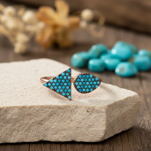 Wholesale Handcrafted <b>Turquoise</b> 925 Adjustable Sterling Silver Triangle and Drop <b>Ring</b> Trendy Fashion - Product Image 3