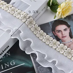 2023 Hersteller Großhandel handbestickte Perlen luxuriöse französische Gupure Chiffon-Blumentone Spitzen-Schmuck für Kleidungsstück-Zubehör