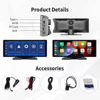Navigateur GPS portable avec écran tactile 2K de 10,26 pouces, CarPlay sans fil, Android Auto, autoradio, stéréo de voiture, carte mondiale, 1 an