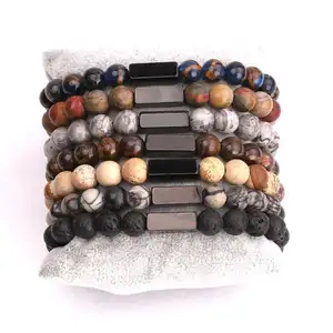 Mieten Schmuck machen benutzer definierte Text Gravur Logo Edelstahl Charme Naturstein Perlen Armband für Männer