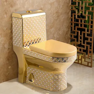 Luxury toilet bowl inodoros porcelain golden and white plated wc sanitary wares bathroom toilet