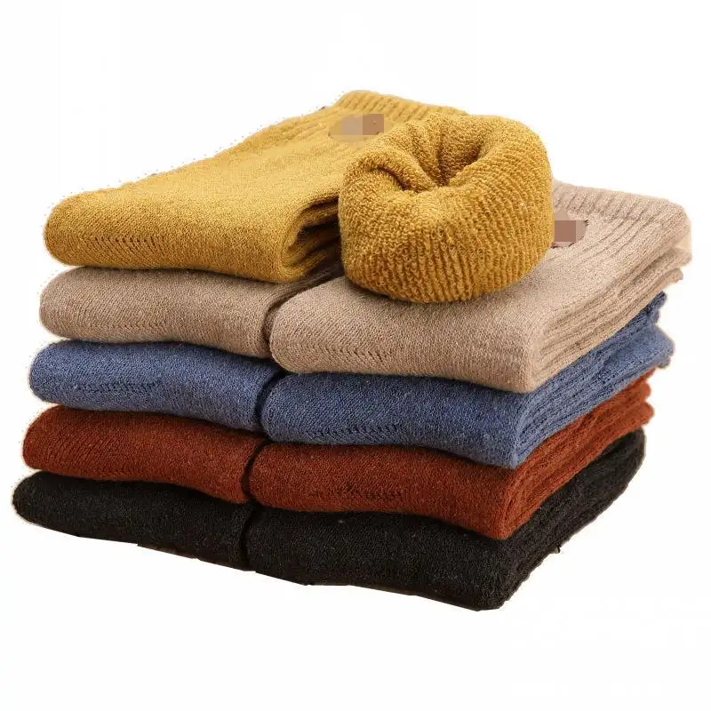 Calcetines de lana de oveja para hombre y mujer, calcetín grueso y suave, térmico, tejido de rizo