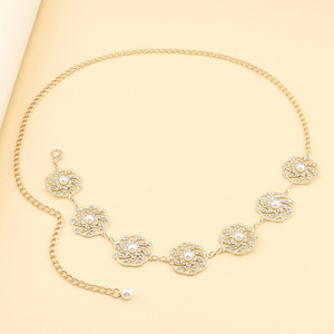 Cadena de cintura geométrica de metal hueco para mujer con colgante de imitación de perla, cadena corporal para fiesta - Product Image 3