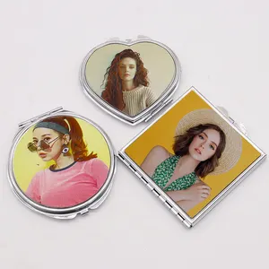 Gros Fête des Mères Fête de la Femme Cosmétique Maquillage de Poche Métal Rond Blanc Compact Sublimation Miroir