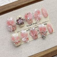 Faux ongles à presser Sweet Garden Ladybug Daisy, faits à la main, rouge et blanc, style français, courts, carrés, couvrance totale, pour filles