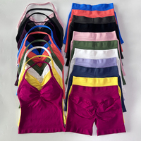 Ensemble de sport sans logo 2 pièces sans couture recyclable : short d'entraînement et haut à bretelles, ensemble de yoga et de gym, taille haute élastique, extensible et actif