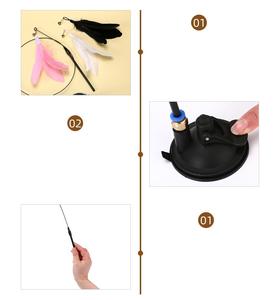 Juguetes para Gatos Pequeños de Fábrica, Pluma de Pájaro Natural, Ventosa Fuerte, Manos Libres, Varilla de Alambre Desmontable Automática, Juguetes Interactivos para Gatos - Product Image 3
