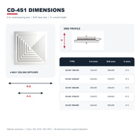 Diffuseur d'air carré en aluminium à 4 voies avec registre, grille de ventilation pour systèmes de climatisation