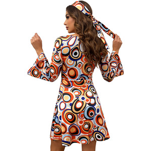 Ensemble de costume hippie des années 70 pour femmes, robe de fête rétro avec bandeau, tenue de soirée bohème - Product Image 3