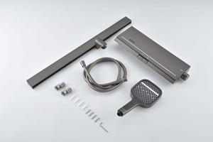 Ensemble multifonctionnel de pommeau de douche triple noir brossé simple pour la maison Style européen Chaud Froid Acier inoxydable Pluie douce - Product Image 5