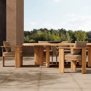बगीचे और पिछवाड़े के लिए 6 कुर्सियों के साथ आधुनिक टिक लकड़ी आउटडोर डाइनिंग टेबल सेट - Product Image 1