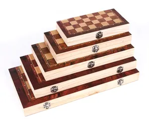 High Quality Wooden Folded Chess Board Game Set Includes Backgammon Tic Tac Toe Wooden Checkers