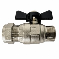 Raccord de compression en laiton EN1254-2 avec poignée papillon nickelée, connecteur de tuyau de 22 mm à filetage mâle, vanne à boisseau sphérique