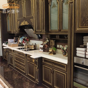 De gama alta Villa Proyecto de gabinete de cocina diseños de lujo moderno <span class=keywords><strong>bronceado</strong></span> de gabinete de cocina de roble - Product Image 1