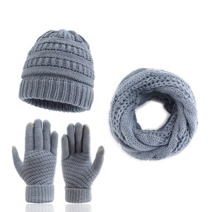 Adult Acrylic Three-piece Knitted Touchscreen <strong>Gloves</strong> Long Scarf Winter <strong>Hat</strong> <strong>Set</strong> with Shape Pattern - Product Image 3
