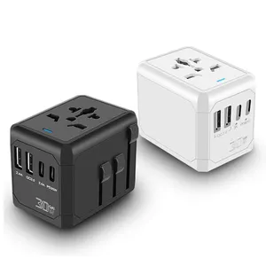 Konverter steker adaptor Eropa AS Tiongkok 4usb pengisian cepat Tipe C PD30W Kit adaptor perjalanan Universal global Internasional