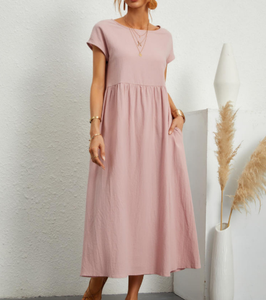 Ampio abito senza maniche in lino di cotone con tasca in colore puro per le donne <span class=keywords><strong>comodi</strong></span> <span class=keywords><strong>abiti</strong></span> estivi traspiranti alla moda - Product Image 1