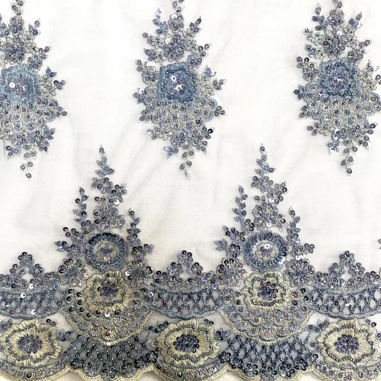 2022 Luxury blue beaded lace fabric beaded lace fabric bridal beautiful fabric for dress