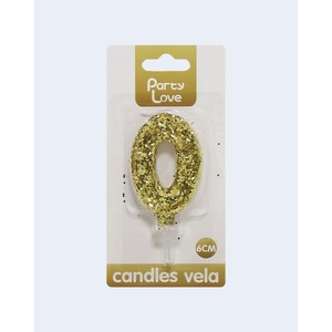 Candele d'Amore per Feste Numero 0 con Glitter Dorato 6Cm Decorazione per Compleanno - Product Image 2