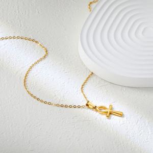 Collar con Colgante de Cruz de Acero Inoxidable Personalizado para Mujer, Chapado en Oro de 18K, Joyería Cristiana Geométrica, Collar con Cadena de Eslabones - Product Image 4